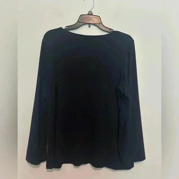 Eileen Fisher Womens Jersey Scoop Neck Long Sleeve Top Blouse Size XL Blue/Black - Picture 2 of 4